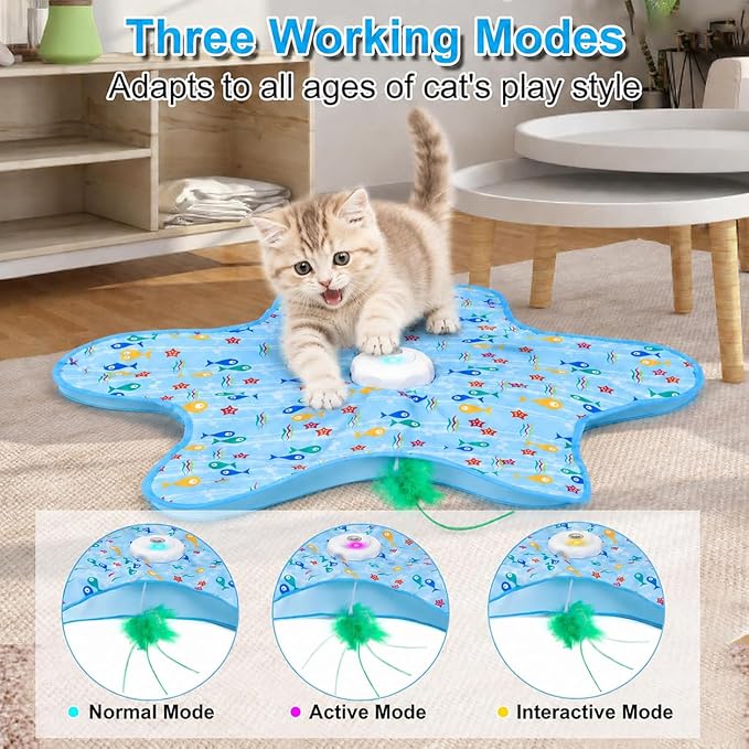 Motion Activated Interactive Cat Toy, Automatic Hide and Seek with Moving Feather, Animal Chirps, 3 Modes Auto Sleep, USB Rechargeable Enrichment Toy for Indoor Cats & Kittens