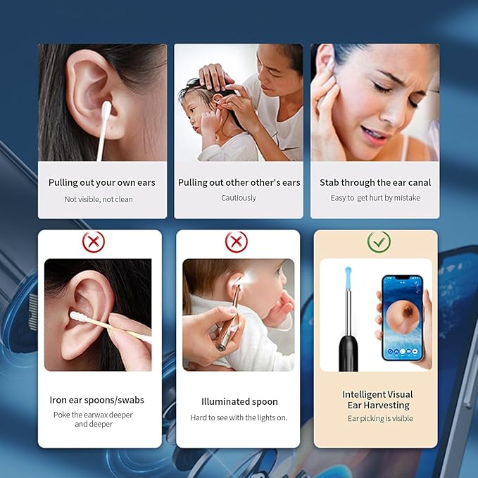 Ear Wax Removal Kit,Earwax Removal Tools with 1080P HD Camera and 6 LED Lights,IP67 Waterproof,Multi-Purpose 8 Pcs Ear Cleaning Kit,Easy to Use,Ear Cleaner with Camera for iOS and Android