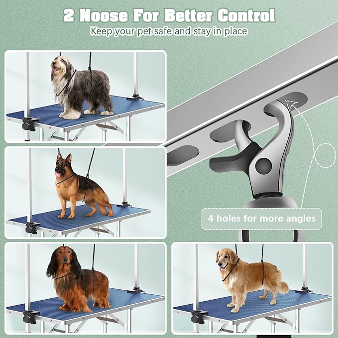 Lyromix 46" Foldable Dog Grooming Table For Large Dog, Adjustable Pet Grooming Table, Maximum Capacity Up to 300LB, Blue