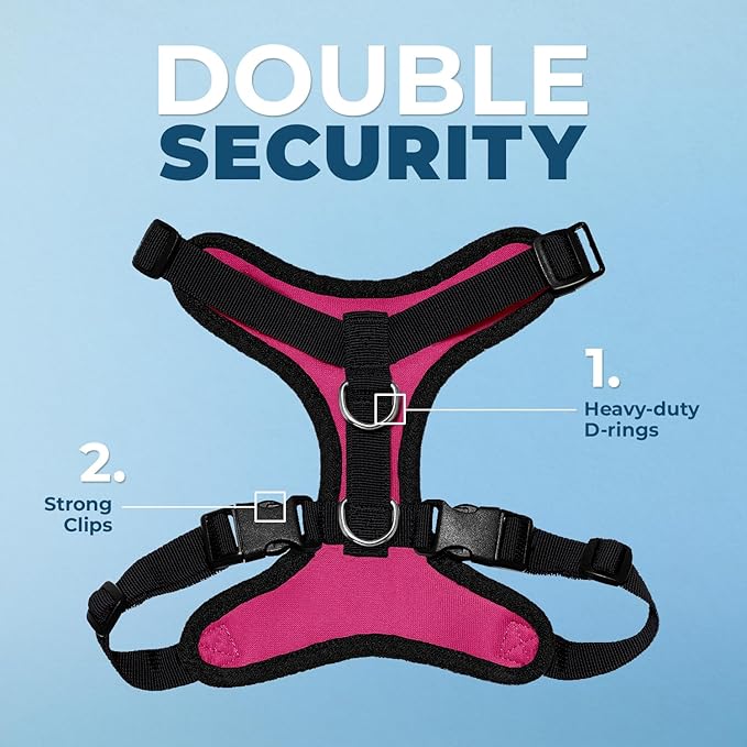 Best Pet Supplies Voyager Step-in Lock Pet Harness w Reflective Pet Leash Combo Set with Neoprene Handle 5ft - Supports Small, Medium and Large Breed Puppies/Cats - Fuchsia/Black Trim Set, XS