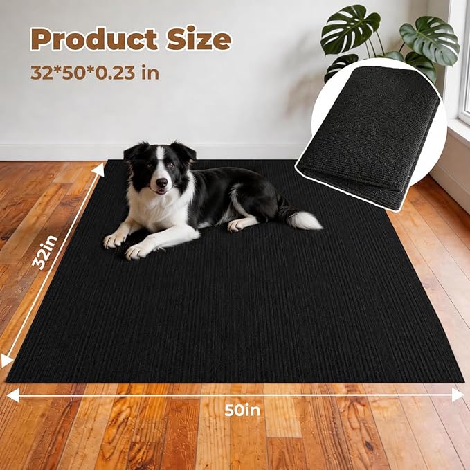 Dog Crate Mat, 32 in x 50 in Dog Playpen Mat Rubber Kennel Mat Extra Large Liner for Under Dog Crate Cages, Absorbent Urine, Puppy Pee Pad Reusable Washable Floor Protector Waterproof Non-Slip Black
