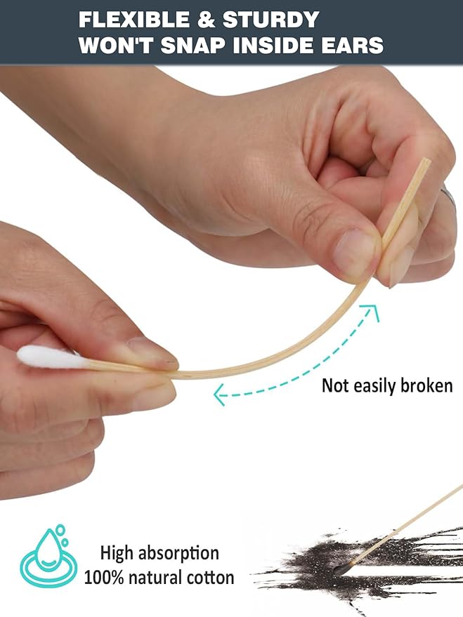 Dog Ear Swabs 600 Count Refill – 6 Inch Bamboo Cotton Swabs for Dogs & Cats, Lint-Free Large Absorbent Round Tips for Ear Wax Cleaning & Tear Stain Removal, 6 Resealable Packs (No Box)