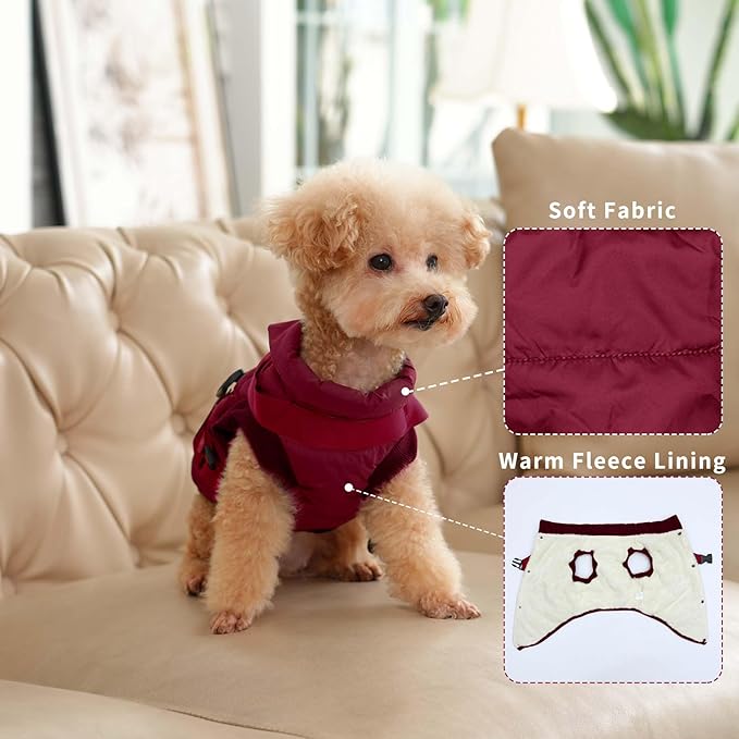 JoyDaog Dog Jacket with Harness,Fleece Lined Warm Puppy Coat for Winter,Soft Windproof Large Dog Vest,Red XXXL