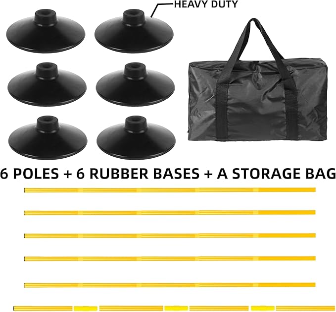 Desyeryamimi 5 FT Agility Training Poles for Soccer/Dog/Horse,Adjustable Football Basketball Speed and Agility Training Equipment,Set of 4/6 with Round Rubber Base