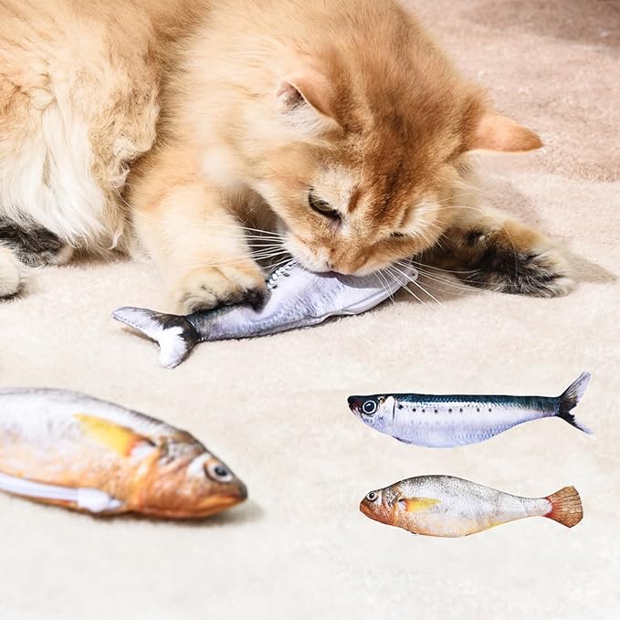 2 Packs Floppy Fish Cat Toy with Catnip, Flopping Fish Cat Toys Interactive for Indoor Cats, Realistic Moving Cat Fish Toy, Rechargeable Plush Interactive Cat Toys for Cats, Kittens and Adult Cats