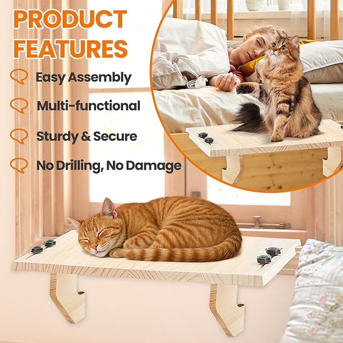 Window Plant Shelf Stands, 22" Sill Extender for Indoor Plants-Verify Sizing First-Adjustable Window Sill Extender, Wooden Cat Perch, Floating Table, No Drilling Without Damage Renter Friendly Design