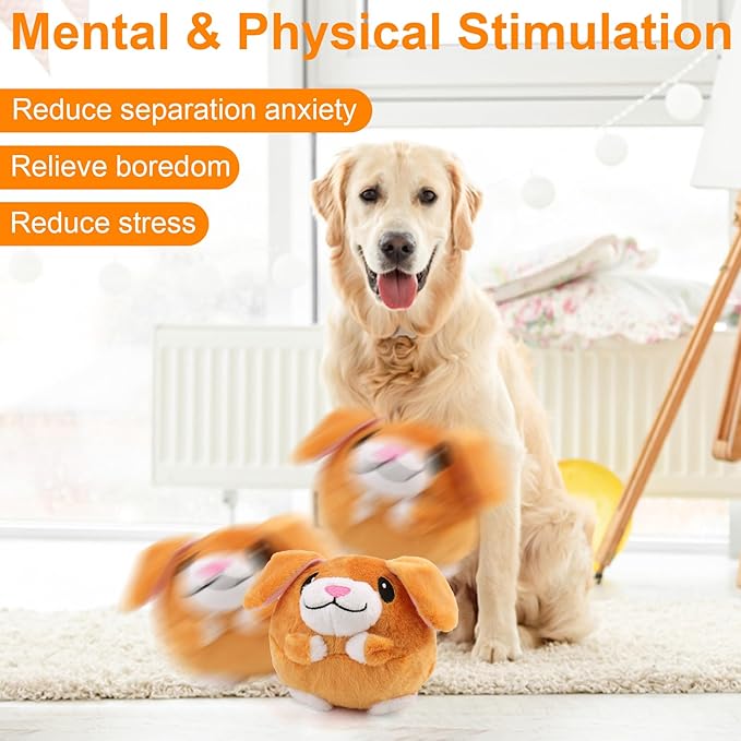 Mity rain Interactive Dog Toys with Thicken Plush, Moving Dog Toy with Recording Mode Shaking & Singing Mode Bouncing, Funny Ball Jumping to Keep Them Busy & Chase, Rechargeable (Dog)