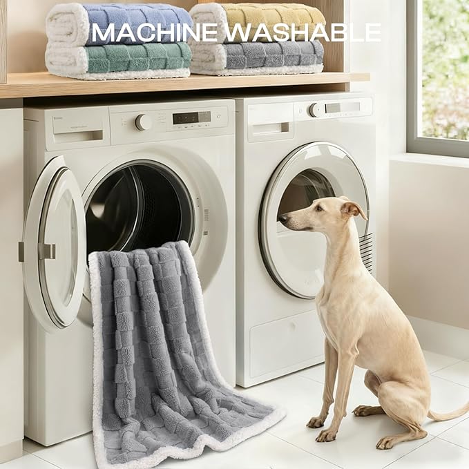 Luciphia Waterproof Dog Blanket, Leakproof Large Pet Blanket for Couch Sofa Bed Furniture Cover Protector, Washable Soft Sherpa Fleece with 3D Jacquard, Cozy Calming Reversible, Gray White, 65"x57"