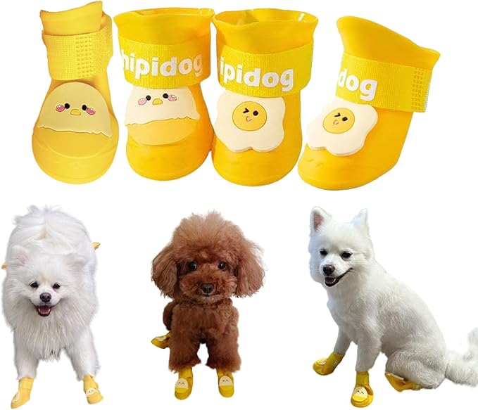 4Pcs Waterproof Dog Boots Dog Shoes for Snow and Rain Teddy Pomeranian Bichon Small Dogs Boot Size Runs Small Please Check The Size Carefully (Yellow, Large(8-15Ib))