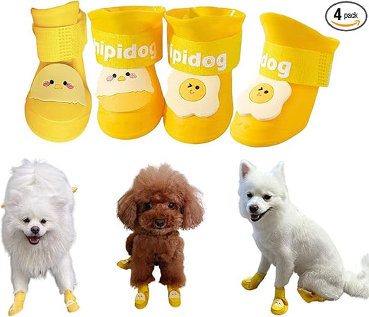 4Pcs Waterproof Dog Boots Dog Shoes for Snow and Rain Teddy Pomeranian Bichon Small Dogs Boot Size Runs Small Please Check The Size Carefully (Yellow, Medium(3-8Ib))