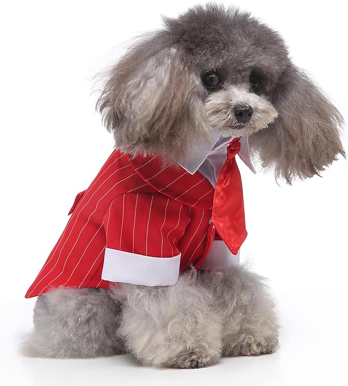 GabeFish Pets Wedding Jackets Suit for Dogs with Bow Tie Puppy Cat Formal Clothes Shirt Tuxedo (RedStriped, L (Chest 17.3in/44cm)