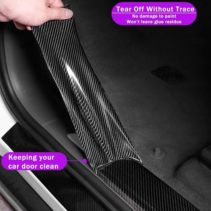 QBUC Car Door Entry Guards Scratch Cover Protector Paint Threshold Guard,Front Rear Door Entry Sill Guard Scuff Plate Rear Bumper Protector Guard for Most Cars,2in9.8ft(5cm3m) Black
