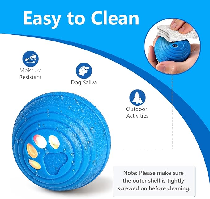Interactive Dog Ball, Automatic Dog Toy, Vibrating Dog Ball with 4 Play Modes, Moving & Bouncing Ball for Dogs, Smart Self Rolling Dog Toy for Small Medium Dogs, USB-C Rechargeable, Blue