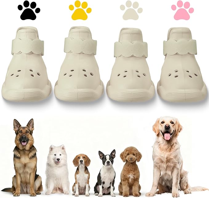 Dog Shoes for Hot Pavement and Snow - Waterproof, Non-Slip, Breathable Booties with Adjustable Straps for Small Medium, and Large Dogs (Beige, XXL)