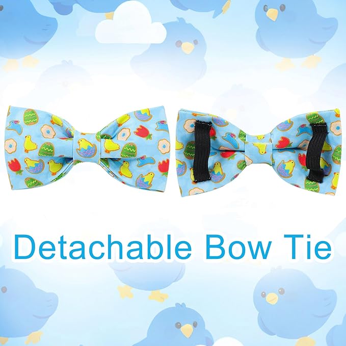 Easter Dog Collar with Bow Tie, Cotton Bunny Bowtie for Large Girl Boy Dog, Cute Rabbit Pet Collar with Metal Buckle, Gift, S