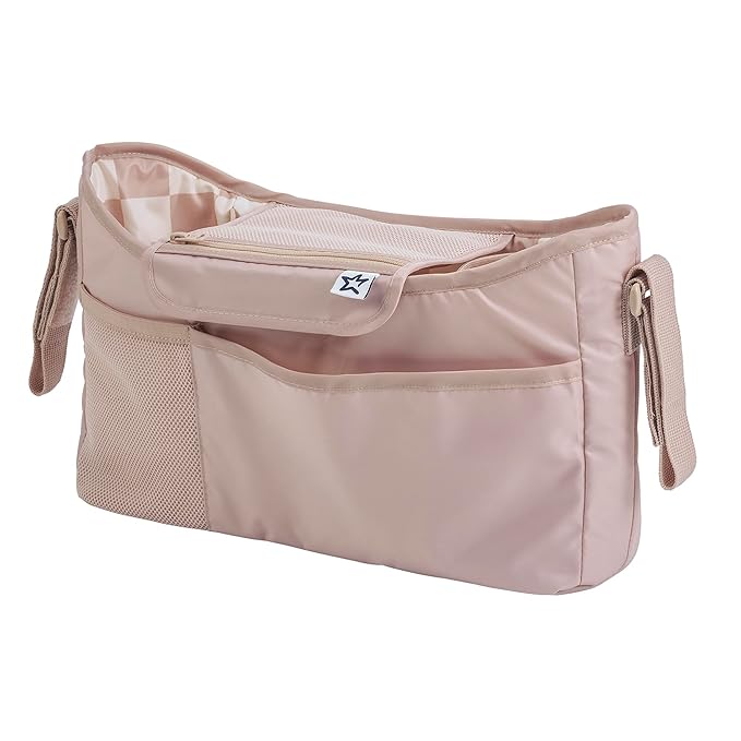 Tiny Twinkle Universal Stroller Organizer with Adjustable Strap | Waterproof Stroller Caddy Fits Baby Jogger, Nuna, Graco, Donna and Bugaboo Strollers (Beige Checkers）
