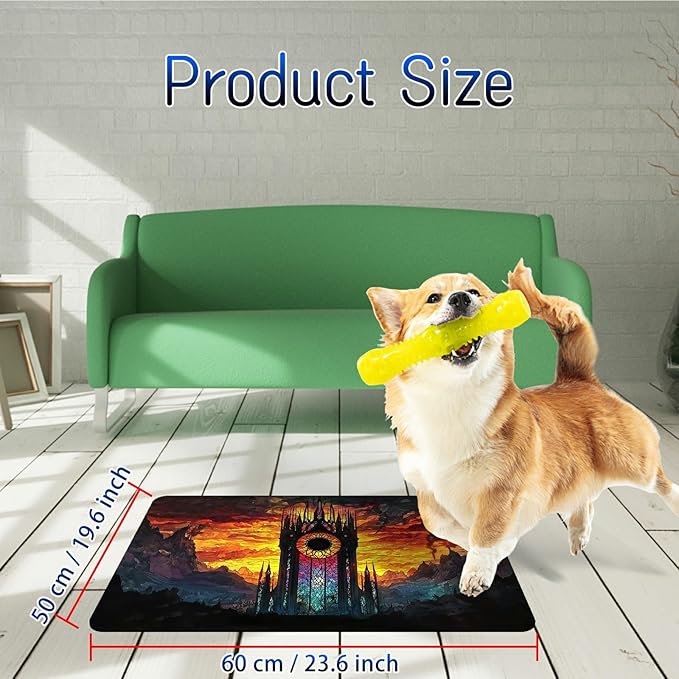 Dog Food Mat, 19.6" x 23.6" Absorbent Pet Feeding Mat for Food and Water, Waterproof Diatom Mud Pet Placemat with Non-Slip Rubber Backing, Cat Bowl Mat for Floors - Sunset Mountain Range