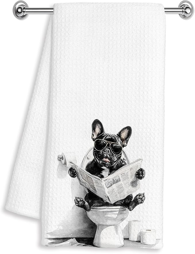 Funny French Bulldog Bathroom Hand Towels, Frenchie Gifts for Women Men, Gifts for French Bulldog Lovers Hand Towels for Guest Bath Room Washroom Restroom Decor 16x24 Inches
