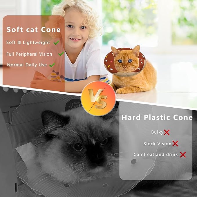 Seyezo Cat Cone Collar Soft, Adjustable Cat Recovery Collar Kitten Cones to Stop Licking, Cute Donut E Collar After Surgery, Cats Neck Pillow ConeElizabethan Cones of Shame (Waterproof Brown, Small)