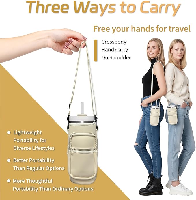 Water Bottle Holder with Strap, Insulated Crossbody Sling Bag, Carrier with Phone Pocket for Walking Hiking Camping Fishing