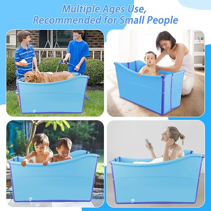 FHTONGE 49Gal/186L Collapsible Extra Large Dog Bathtub with Drainage, Thicken Portable Shower Bucket for Big Dog Indoor/Outdoor Bathing Camping, Freestanding Surround Pet Large Soaking Barrel Bule