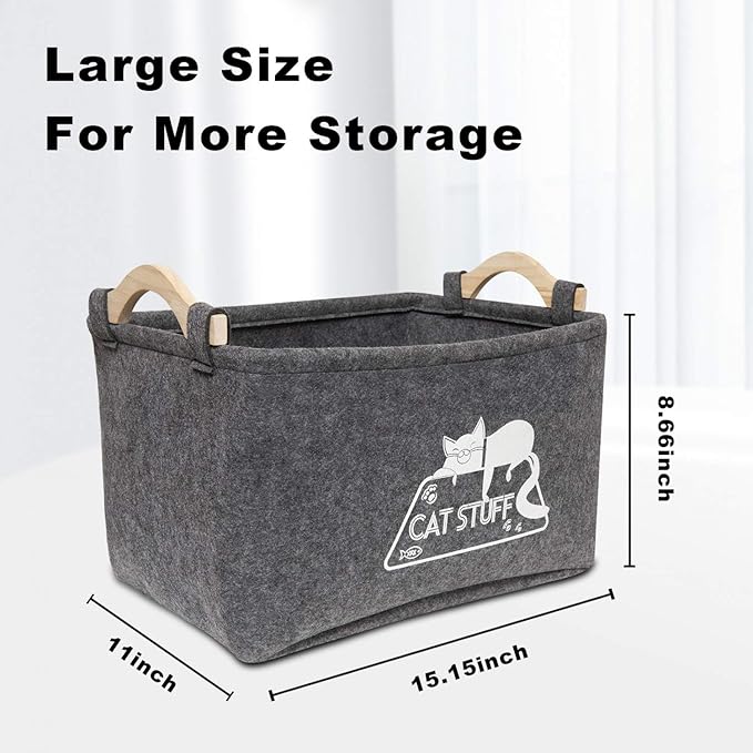 Vumdua Cat Toy Box, Cat Toy Storage Basket with Handles, Felt Pet Toy Basket Pet Supplies Storage Bin, Perfect for Organizing Cat Toys and Accessories