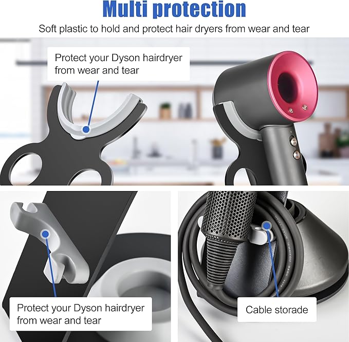 YCHF Supersonic Hair Dryer Holder for Dyson,blow dryer holder,Hair Dryer Holder for Dyson SupersonicAluminum Alloy Bracket, Bathroom Organizer,Size: 27.5cm x14cm x 16.4cm (Black)