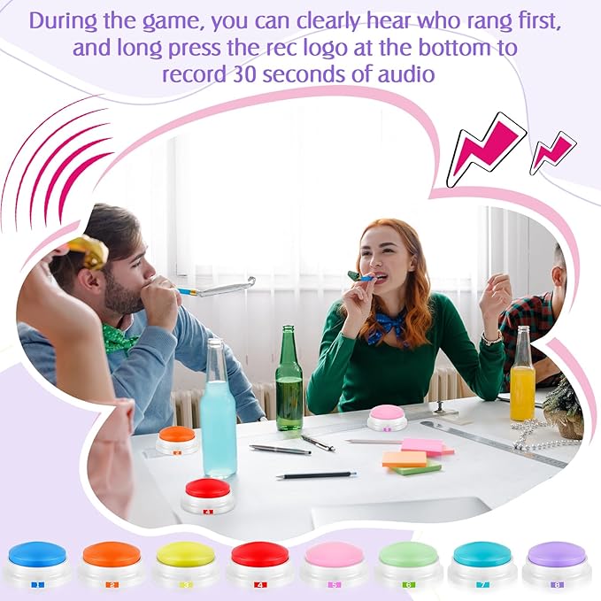 Xuhal 8 Pcs Recording Button Buzzers for Trivia Games with Number Recordable Answer Buzzers for Communication Pet Training Gift for Back to School Team Family Game and Trivia Nights, 8 Colors