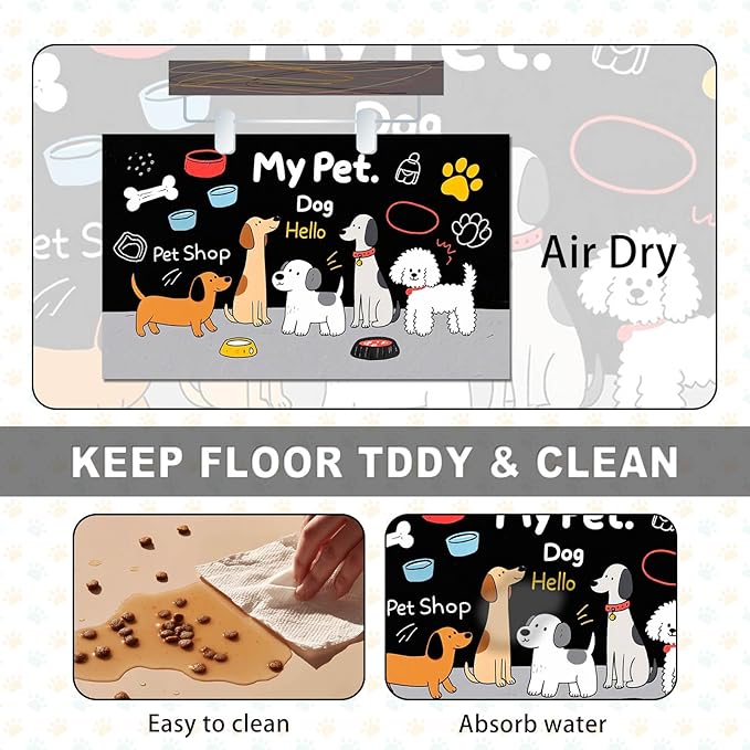 HOMETITUTE Funning My Pet Dog Pattern Dog Feeding Mat Pet Food Mat for Dogs and Cats Cute Puppy Design Pet Bowl Mat with Bone Paw and Non Slip Cat Feeding Mats for Home Kitchen Floor 20" x 12"