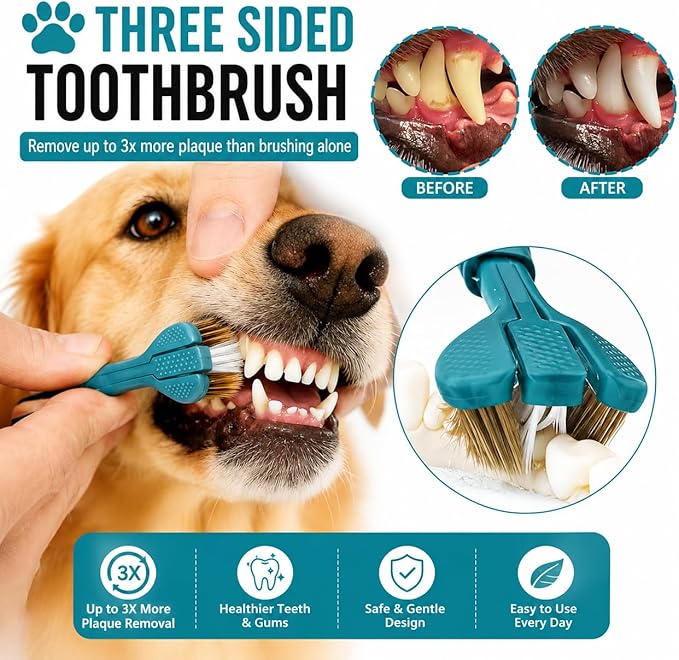 15-Pack Dog Toothbrush Kit, Triple Head & Double Head Dog Toothbrush, 360 Finger SiliconeToothbrush, Multi-Angle Dental Cleaning Brushes for Cat Oral Health (White)