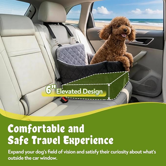 Dog Car Seat for Small/Medium Dogs, Dog Booster Car Seats with Thick Cushion for Dogs Under 32lbs, Detachable Washable Cover, 2 Safety Belts & Storage Pockets