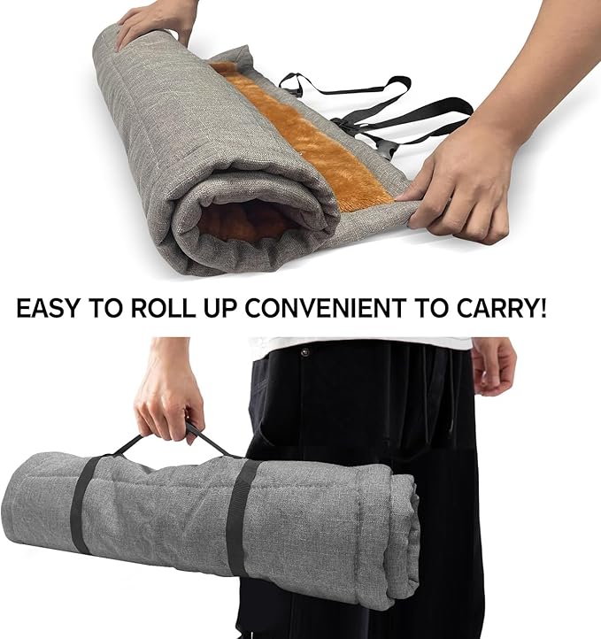 Camping Dog Bed Mats, Rollup Outdoor Dog Bed for Medium Large Dogs, Portable, Foldable, Machine Washable Pet. Bed Mat for Indoor Use 42” * 28” Grey