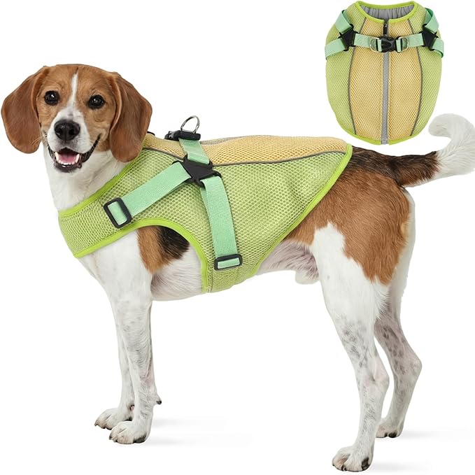 FUAMEY Dog Cooling Vest for Medium Dogs Doggy Evaporative Cooling Jacket in Hot Weather Puppy Breathable Mesh Cooler Vest with Reflective Stripe Pet Summer Harness Shirt for Hiking Training Green M