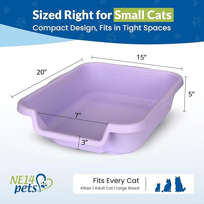 KittyGoHere Senior Cat Litter Box, Small Litter pan with Long-Handle Jumbo Scoop, Open Top Low Entrance Kitty Litters Box, Lightweight Low Entry Litter Box, Durable, Made in USA (2 Pack - Lavender)