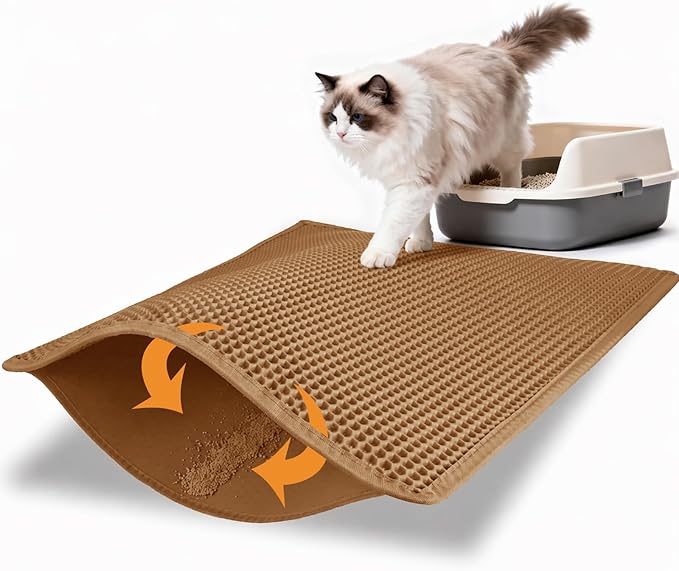 Pieviev Cat Litter Mat Double Layer Waterproof Urine Proof Trapping Mat 1 Pack (30''X24'', Brown)