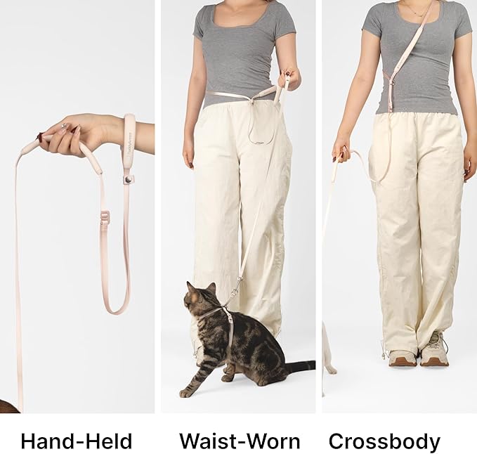 Cat Harness and Leash Set, Escape Proof Figure 8 Cat Harness Adjustable Anti-Choke Quick Release w/QR Tag, Soft Thin Crossbody/Waist Leash and Harness Set for Cats≤22lbs (Linen, S)
