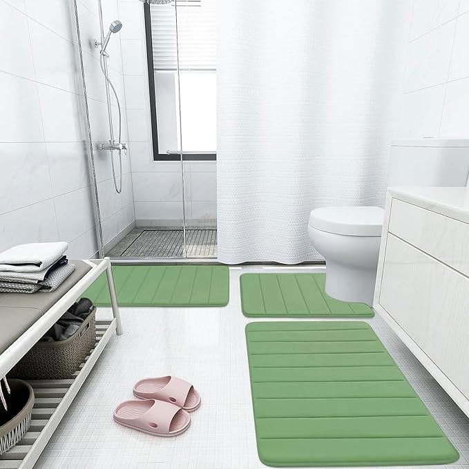 Buganda Memory Foam Bath Mat, 24" x 16", Ultra Soft and Non-Slip Bathroom Rugs, Water Absorbent and Machine Washable Bath Rug for Bathroom, Shower, and Tub, Olive Green