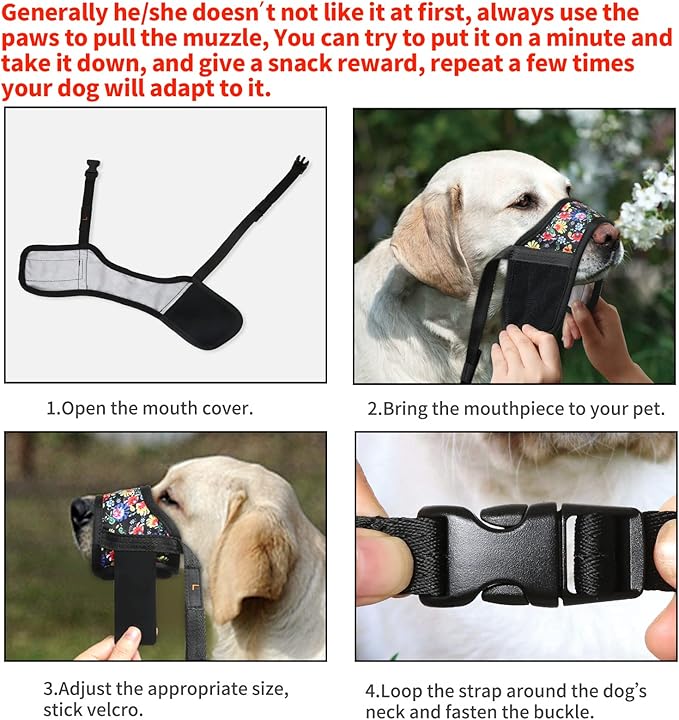 HEELE Dog Muzzle,Soft Nylon Muzzle Anti Biting Barking Chewing,Air Mesh Breathable Drinkable Adjustable Loop Pets Muzzle for Small Medium Large Dogs 4 Colors 4 Sizes (P-Black Sunflower, S)