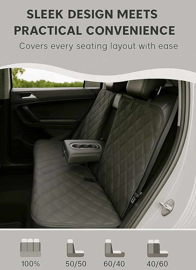 fidozen Waterproof Dog Car Seat Cover for Back Seat: Suitable for Small and Large Dogs, Large Size Hammock and Pet Protector, Backseat Protector for Cars (BLK(Split Bench, Standard (54" W x 58" L))