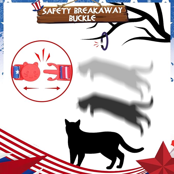 PUPTECK Cat Collar Breakaway with Bells, Kitten Collar Outfit Adjustable for Girl Boy Small Pet Puppy Bunny, Cute Costume Accessory with Safety Release Buckle (Bowtie-Independence Day)