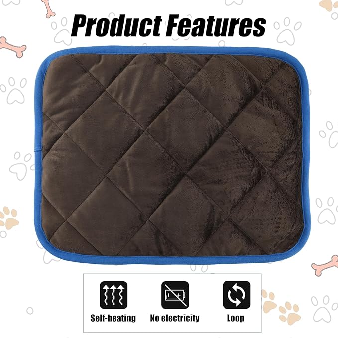Lasuroa 2pcs Self Heating Pet Mat, 16x20 Inch Warm Cat Bed Mat, Non Skid Thermal Pads for Puppy Rabbit in Winter (Brown)