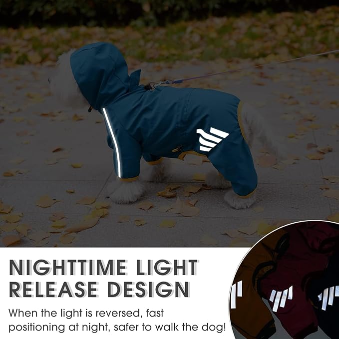 Dog Raincoat, Waterproof Dog Rain Jacket with Hood, Rain Coat with Leash Hole, Reflective Strap for Small Medium Dogs, Outdoor Adventures/Walking Lightweight Puppy (Blue,M)