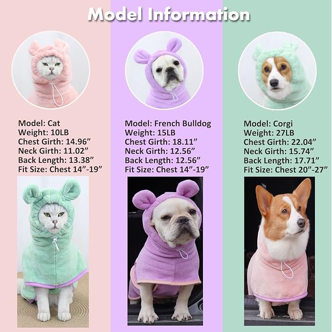 Dog Bathrobe, Microfiber Fast Drying Absorbent Hooded Bath Towel for Puppy Small Medium Large Dog Cat(Green,M)