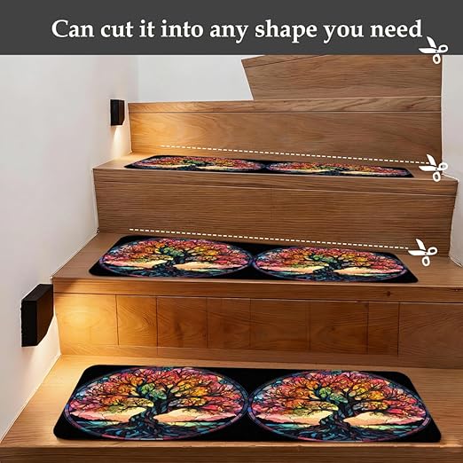 Abstract Tree Colorful Stair Treads for Wooden Steps Indoor Washable Staircase Carpet 15PCS 30"x7.8" Stair Step Treads Non-Slip Staircase Covers Peel and Stick Safety Mat for Kids Elders Pets
