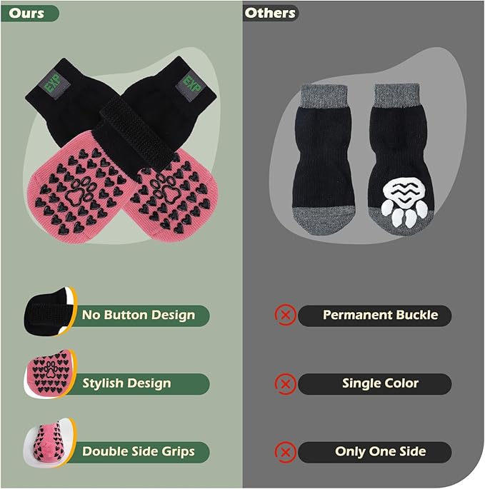 EXPAWLORER Anti Slip Dog Socks to Prevent Licking Paws - Dog Shoes for Hot Pavement, Dog Boots & Paw Protectors, Dog Booties for Hardwood Floors, Small Medium Large Senior Dogs