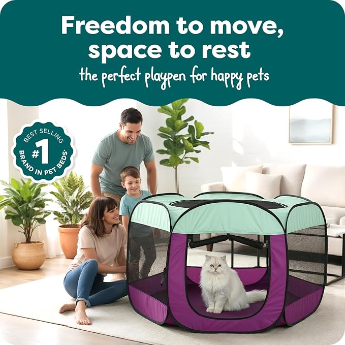 FurHaven Soft-Sided Dog & Cat Playpen, Portable Foldable Indoor & Outdoor Pet Playpen with Mesh Windows & Zippered Door, Purple, Extra Large