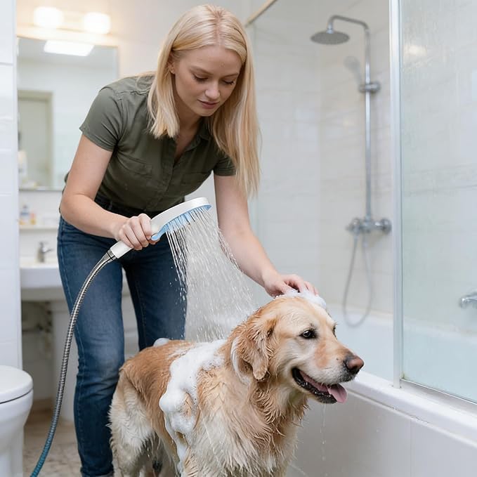 Pet Bathing Attachment with Comb and Smooth Rubber Tip for Mild Fits Common 1/2 Inch Thread Outdoor Indoor Application ABS Pet Bathing Sprayer