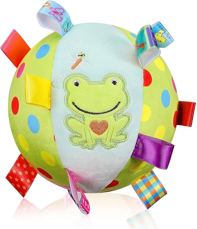 Letalong Dog Squeaky Plush Toy with Straps, 6-Inch Soft Stuffed Ball with Cotton Material and Bell Built-in, Pet Interactive Fetch Toy for Small to Large Dog