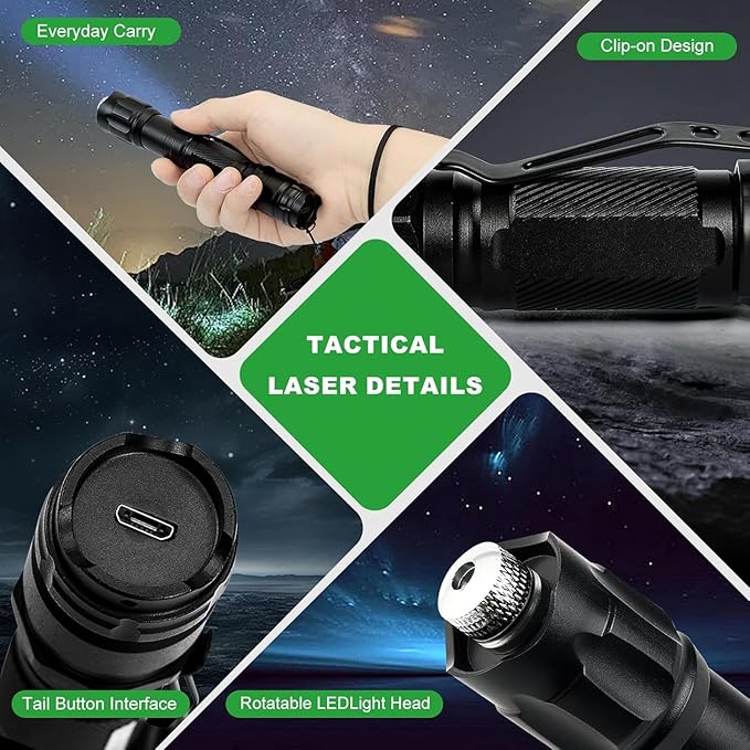 Long Range Green Laser Pointer, Laser Pointer High Power, Green Lazer Pointer Rechargeable for Hiking, Cat Laser Toy USB Charge