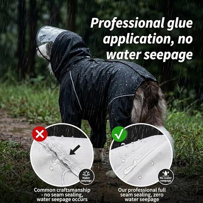 Dog Raincoat for Medium Large Dogs,rain Jacket Coat, Full Leg Coverage Waterproof Rain Suit with Detachable Hood & Tail, Reflective Strips, Snag-Free Top Zipper (Black for Boy, Medium)